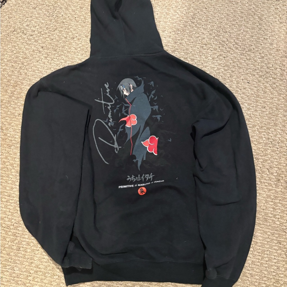 Black Graphic Hoodie with Red Accents